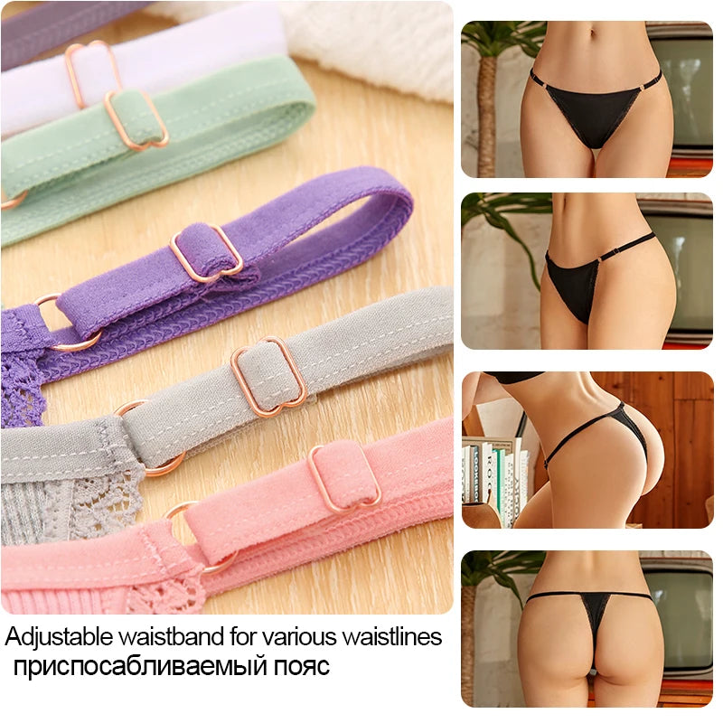 4PCS/Set  Adjustable Waist G-string Panties Cotton Women's Underwear Girl Female Pantys Bikini Lady Thongs Lingerie