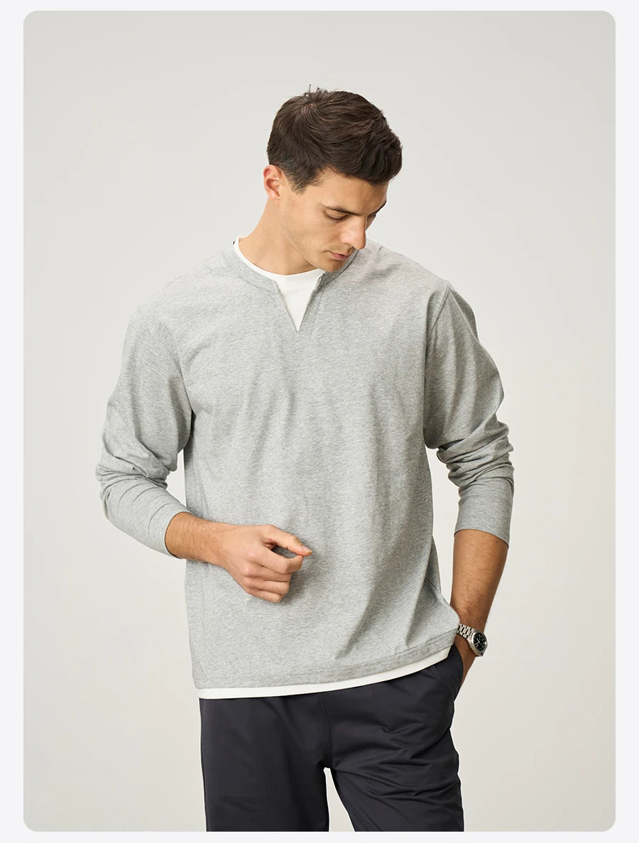Men's Spring Long Sleeve Fake Double Layer 210gsm Sorona Fabric T-Shirt