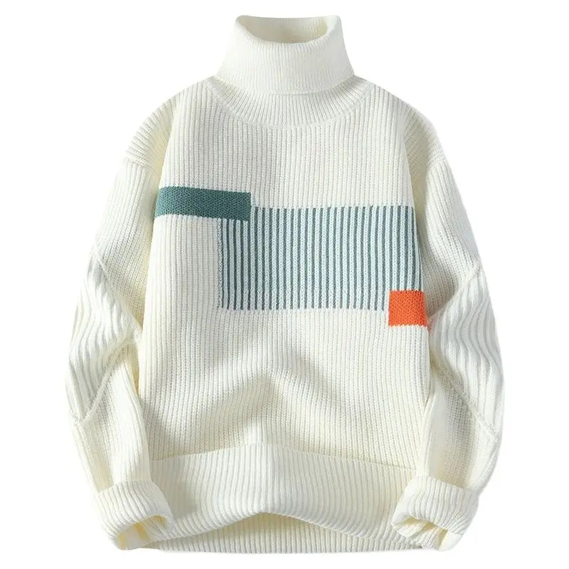 Men's Turtleneck Patchwork Pullover Knitwear Sweater