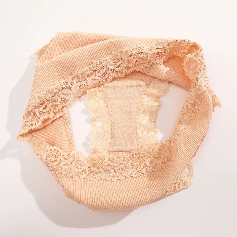 Women's Cotton Ribbed Underwear Set - 4 Pack Lace Floral Low-Waist Briefs
