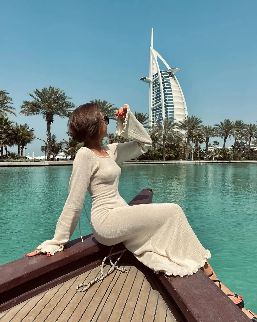 Women's Knitted Sweater Maxi Dress - Flare Sleeve Backless Dress