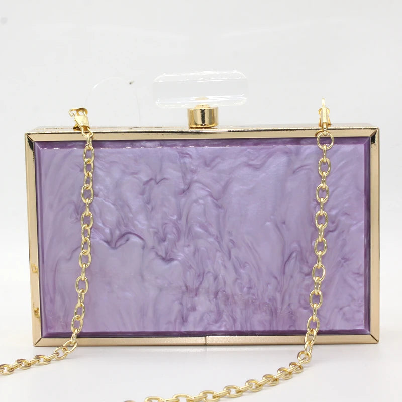 Women's Acrylic Clutch Purse Metal Frame Shoulder Crossbody Handbag