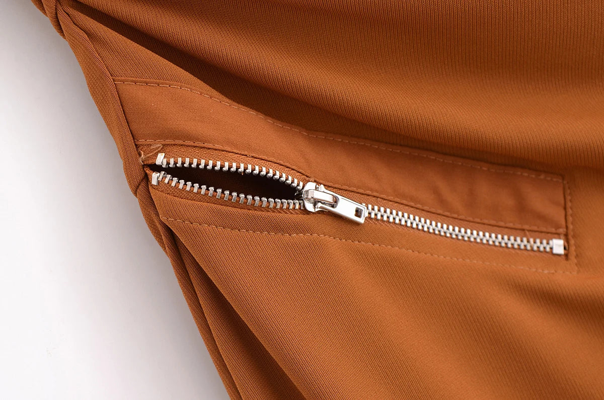Women's Summer Pleated Temperament Slim Fit Zipper Decoration Asymmetrical Dress