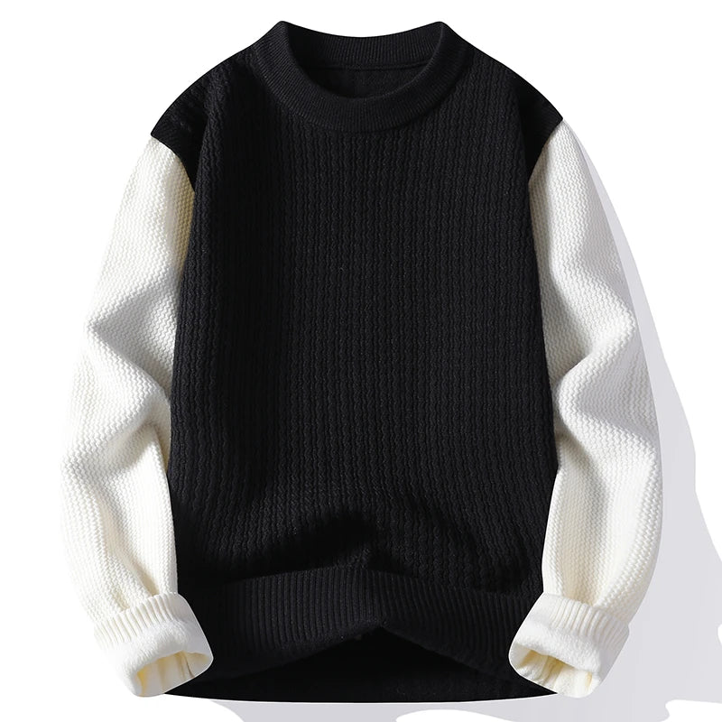 O-Neck Patchwork Long Sleeve Knit Pullover