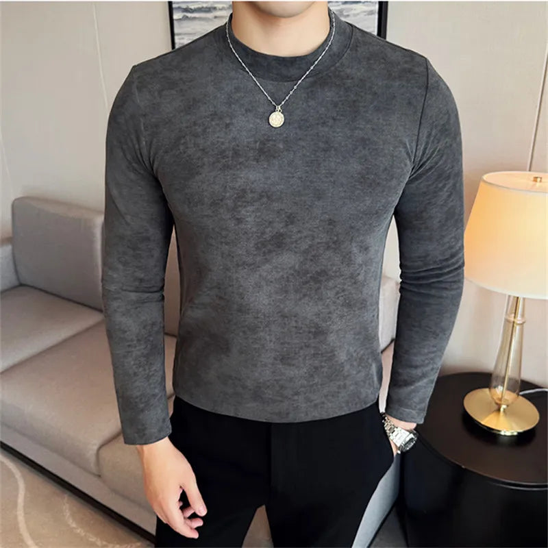 Men's Spring Autumn Tie-Dye 95% Cotton Long Sleeve Slim Fit Casual Elastic T-Shirt