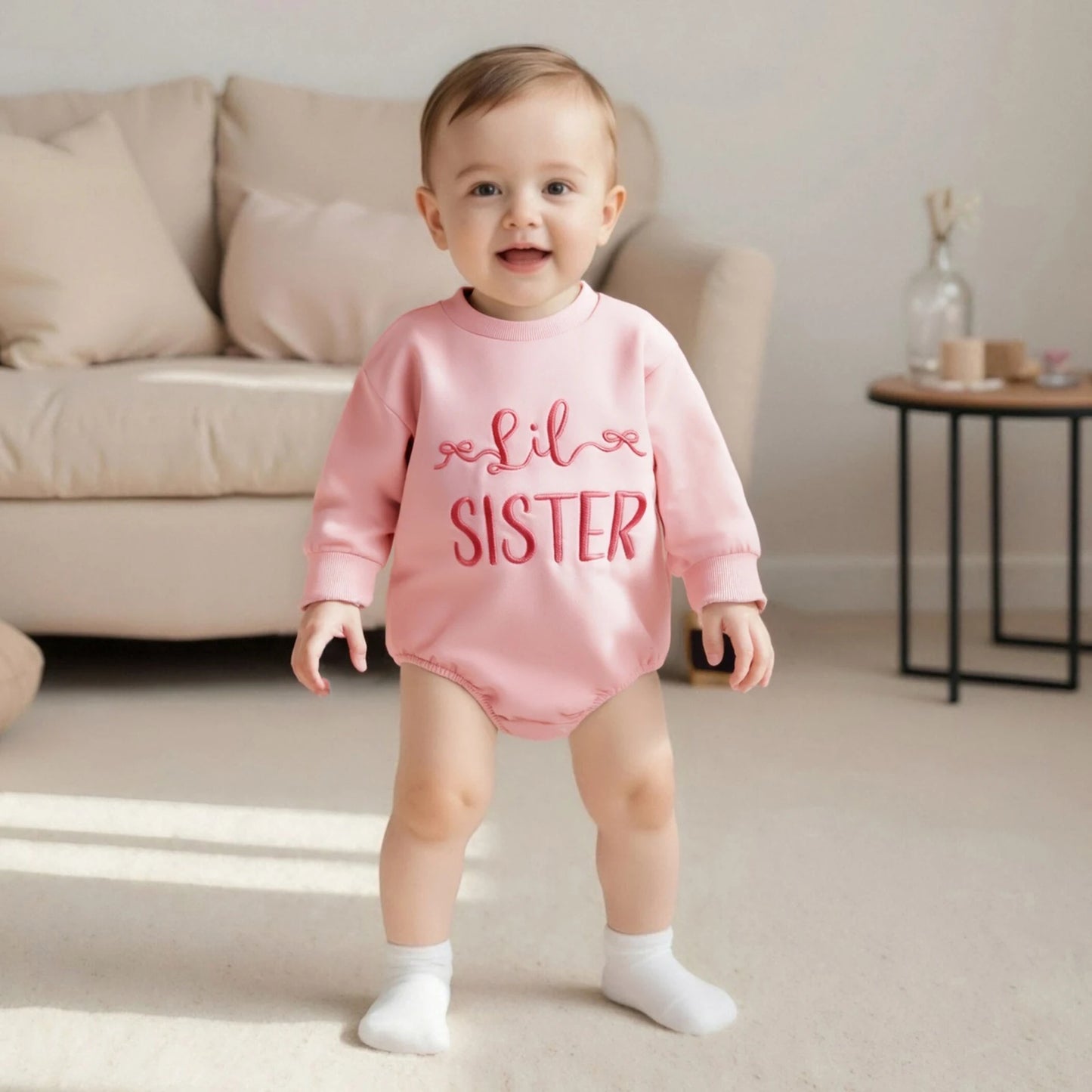 Baby Fall Romper - Letter Embroidery Long Sleeve Round Neck Jumpsuit