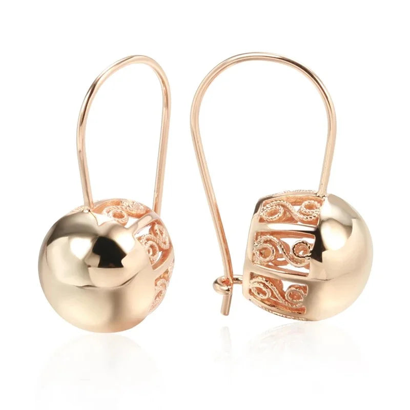 Women's Rose Gold Ball Drop Earrings - Natural Zircon Wedding Jewelry