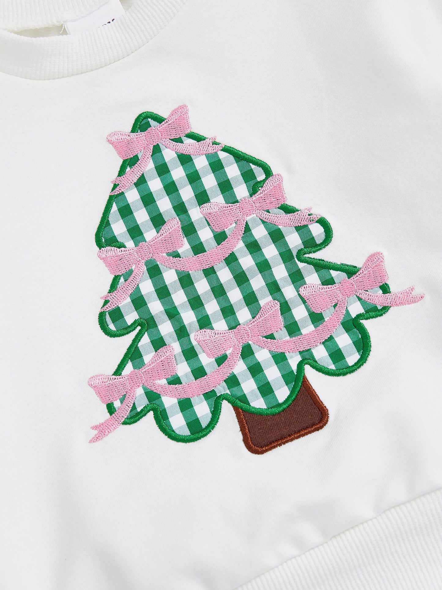 Baby Girls Christmas Tree Embroidered Sweatshirt & Plaid Bell Bottoms Set (0-4Y)