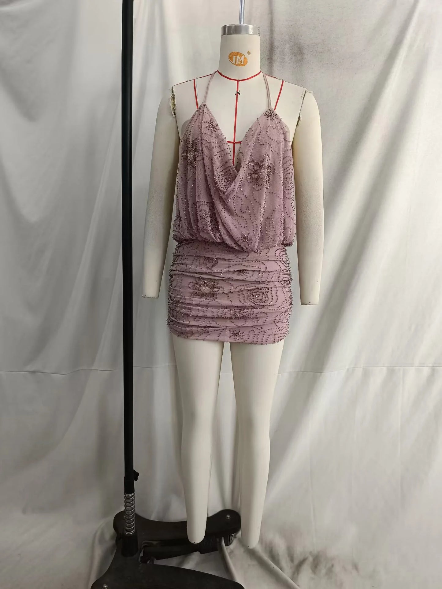 Women's Summer Pleated Slim Fit Backless Sequin Mini Dress
