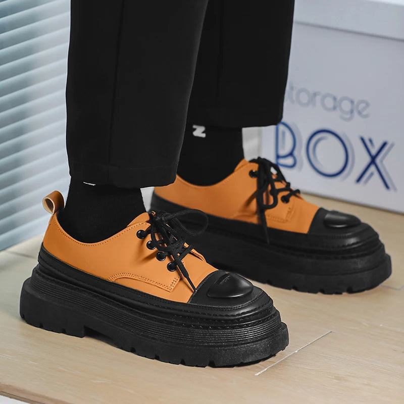 Men's Leather British Style Oxfords Casual Platform Business Loafer Shoes