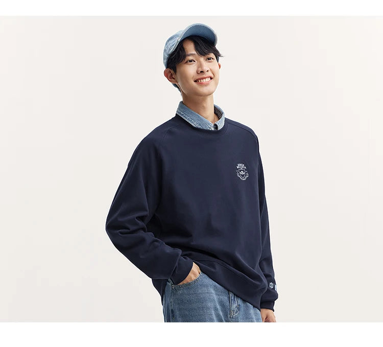 Heavyweight Round Neck Sweatshirt - Premium Solid Color Pullover for Daily Wear