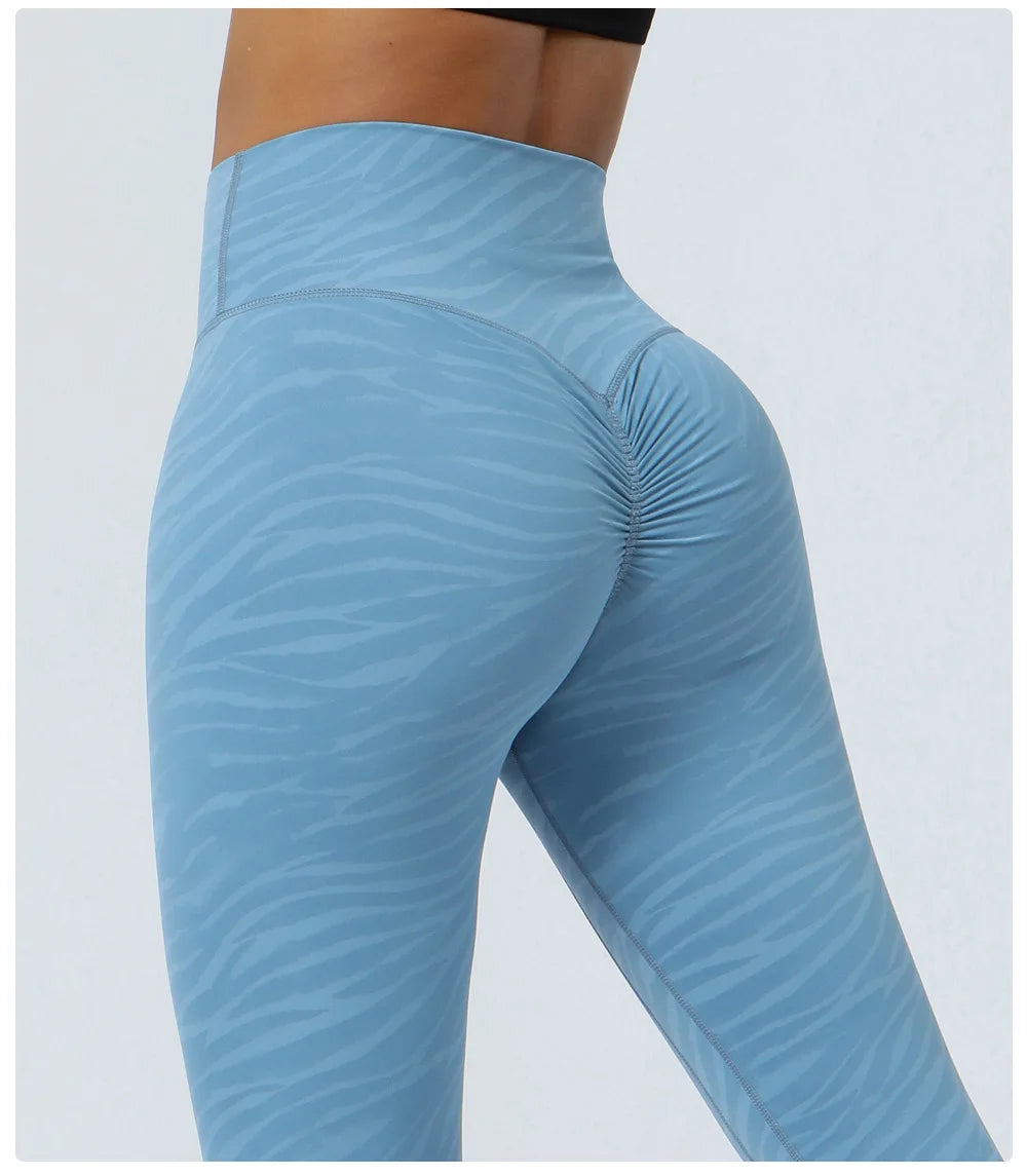 Women's High Waist Yoga Pants Buttery Soft Zebra Stripe Printed Sports Leggings Breathable Workout Running Tights Sportswear