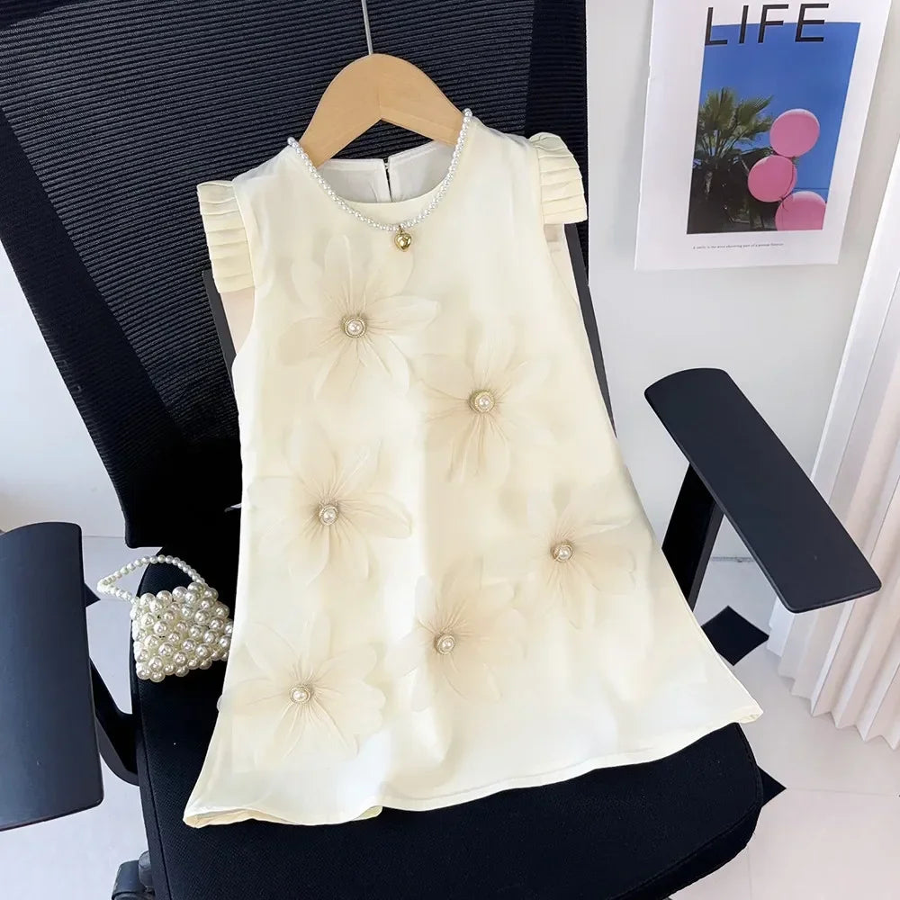 Girl's 2-7 Year Old Children's  Summer  3D Flower Tank Top Dress