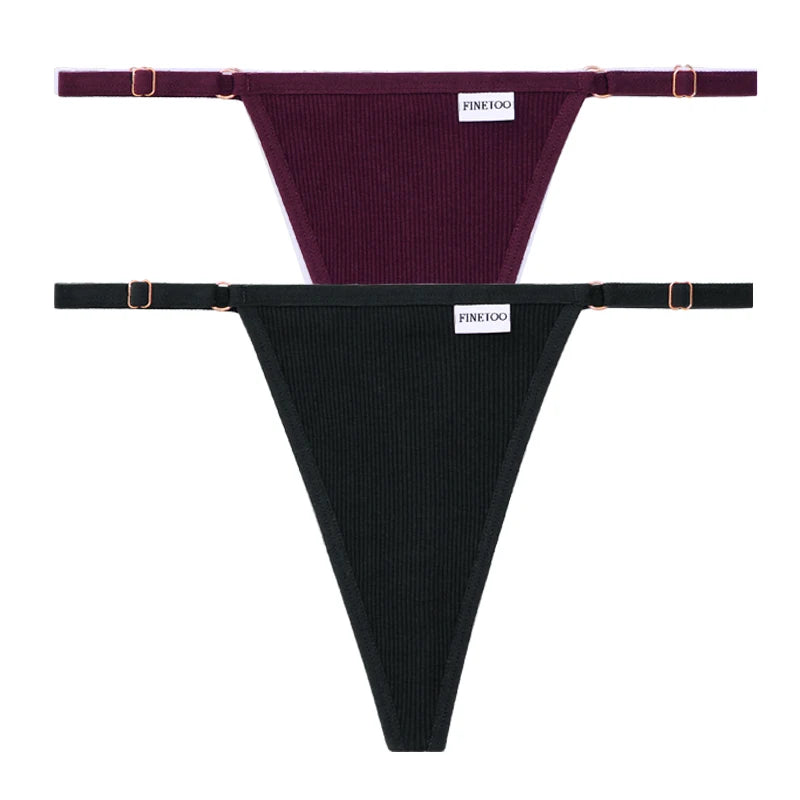 Women's 2PCS/SET Cotton Low Waist Panties Adjustable Waist Thongs Seamless G-String Underwear Lingerie