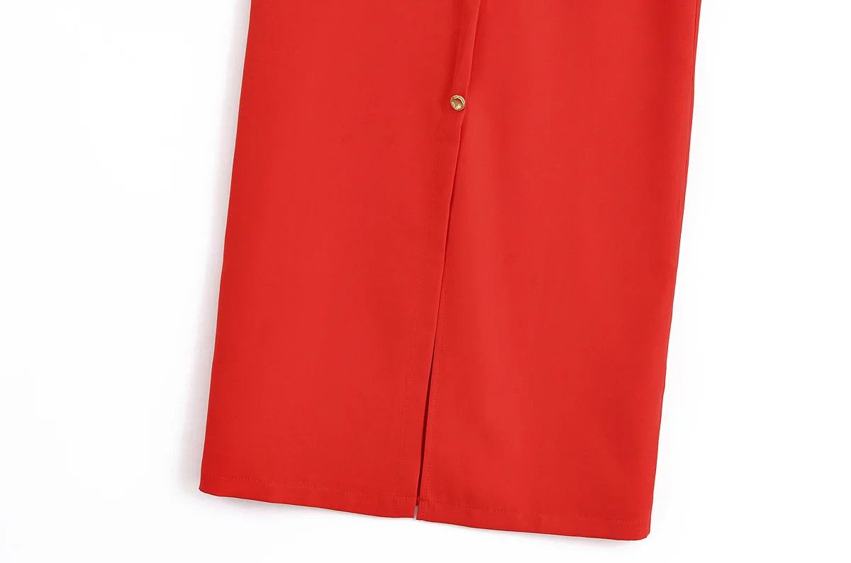Women's Matching Belt Crepe Fabric Midi Dress