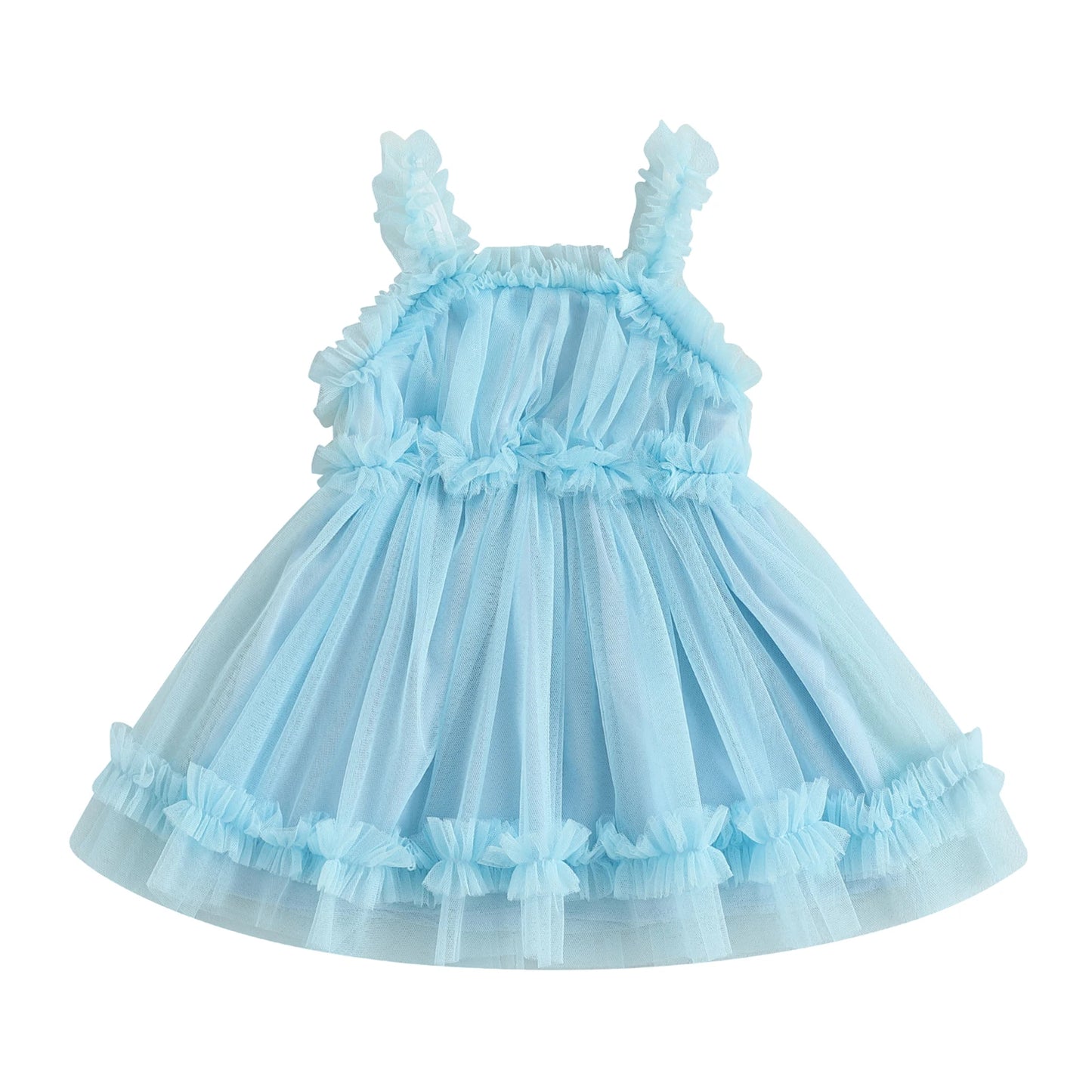 Girls' Summer Princess Dress - Sleeveless Mesh Ruffled Lace Tulle Sundress