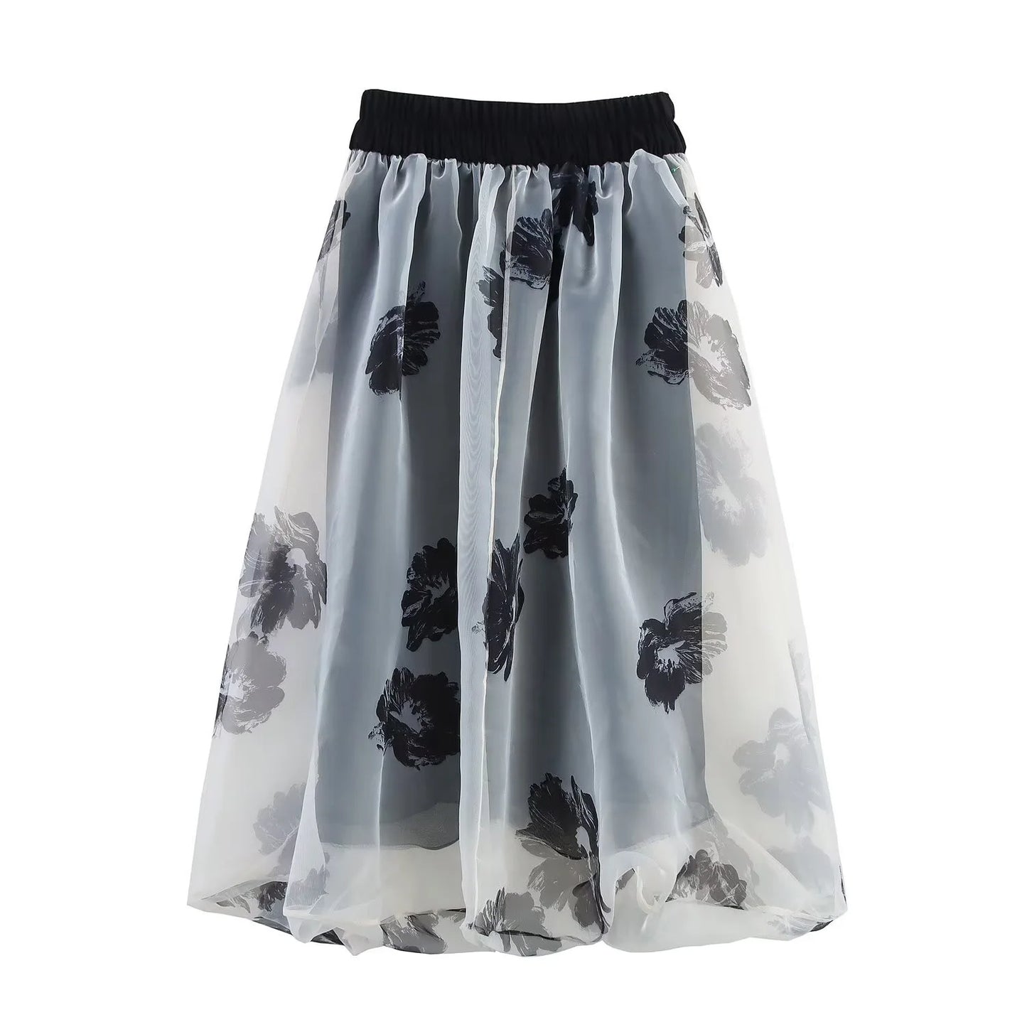 Women's European American Style Printed Transparent Hard Yarn Skirt - Slim Fit Summer