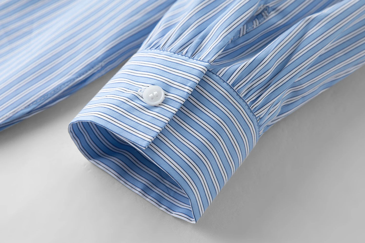 Plus Size Striped Shirt & Skirt Set with Wooden Collar Detail