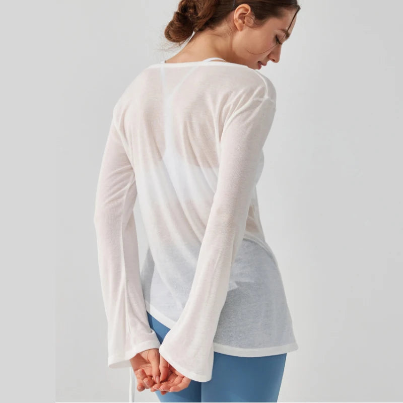 Women's Loose Running Top Long Sleeve Yoga Shirt V-Neckline Workout Blouse Sportswear Workout Clothes