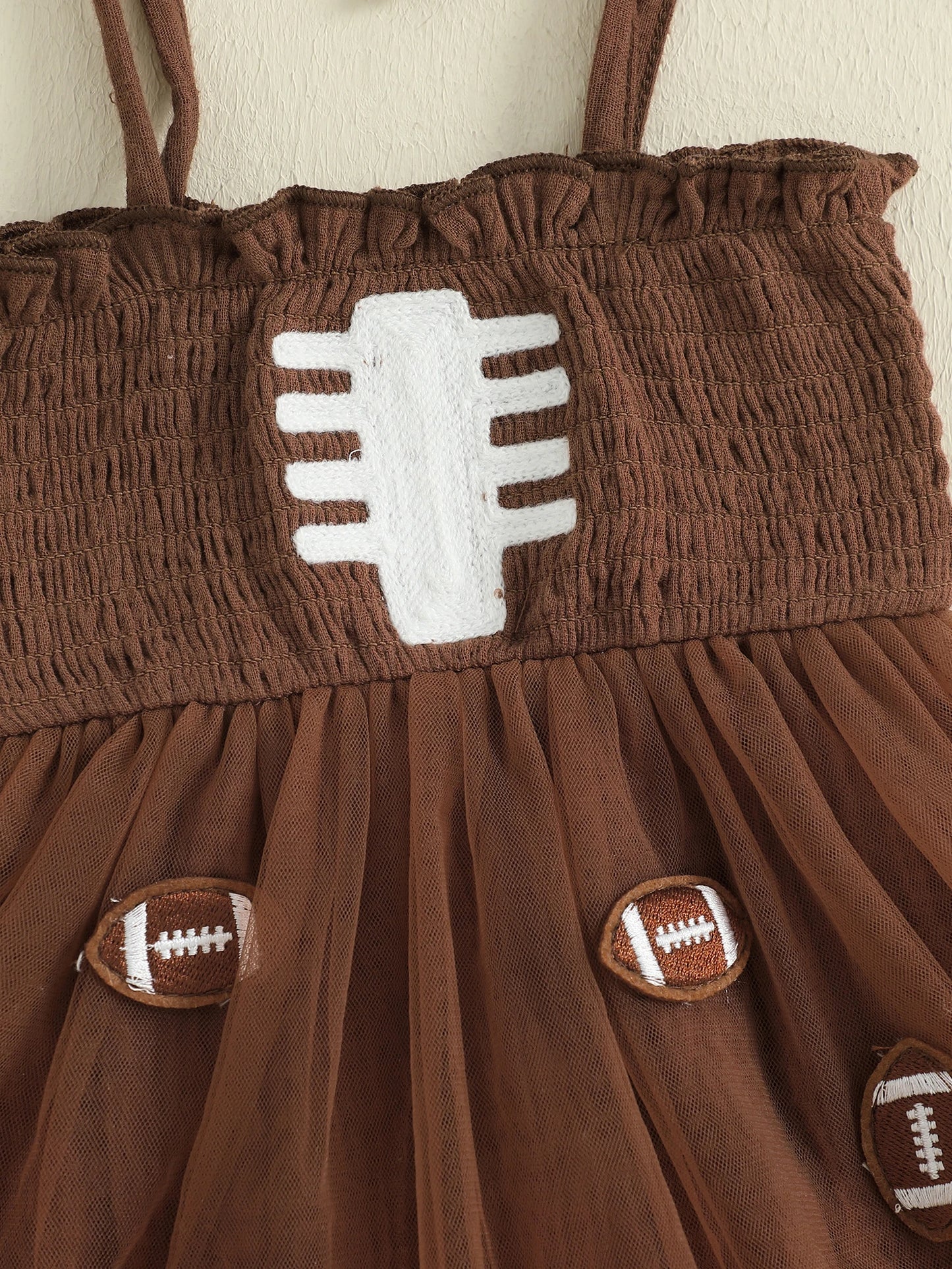 Baby Girls Football Embroidered Romper Dress with Bow Headband (0-18M)