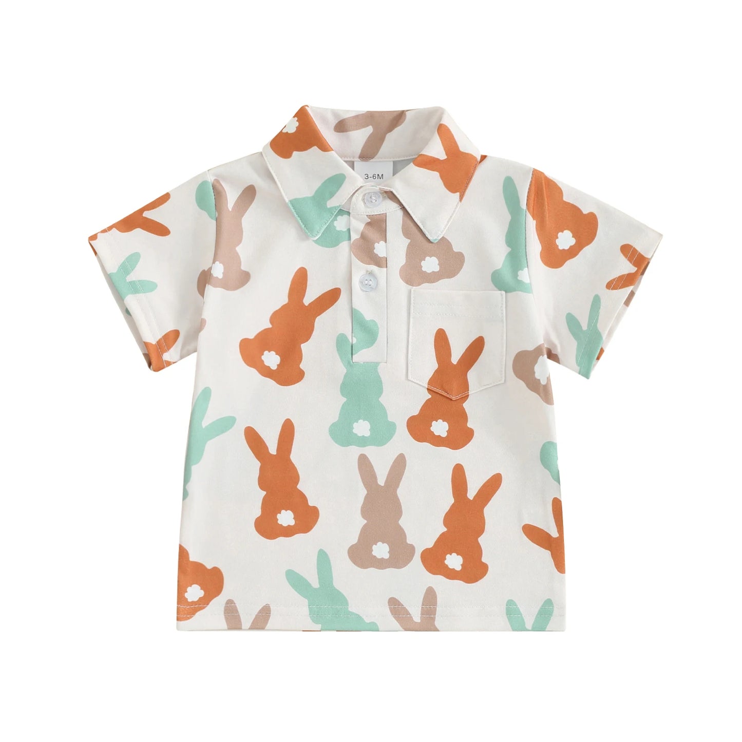 1-6Y Summer Kids Boys Easter T-shirt Short Sleeve Bunny Clover Print Single Breasted Shirt