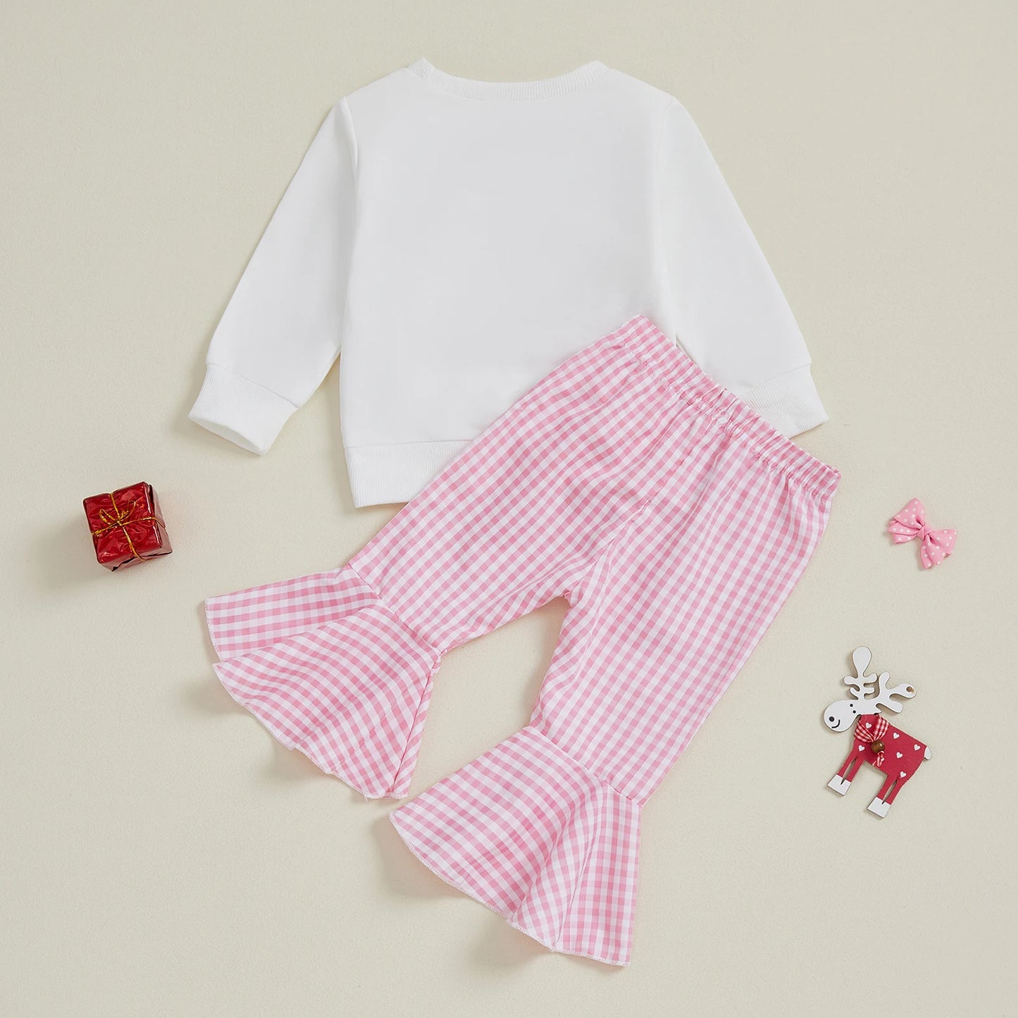 Baby Girls Christmas Tree Embroidered Sweatshirt & Plaid Bell Bottoms Set (0-4Y)