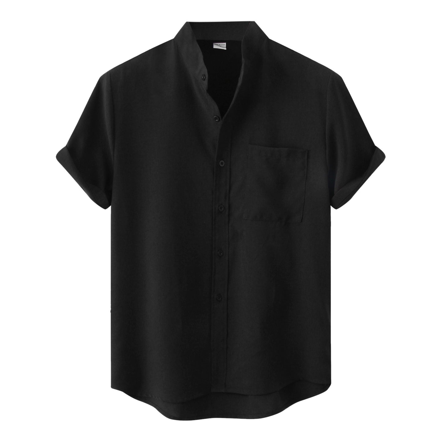 Men's Cotton Linen Short Sleeved Breathable Stand Collar Single Breasted Shirt