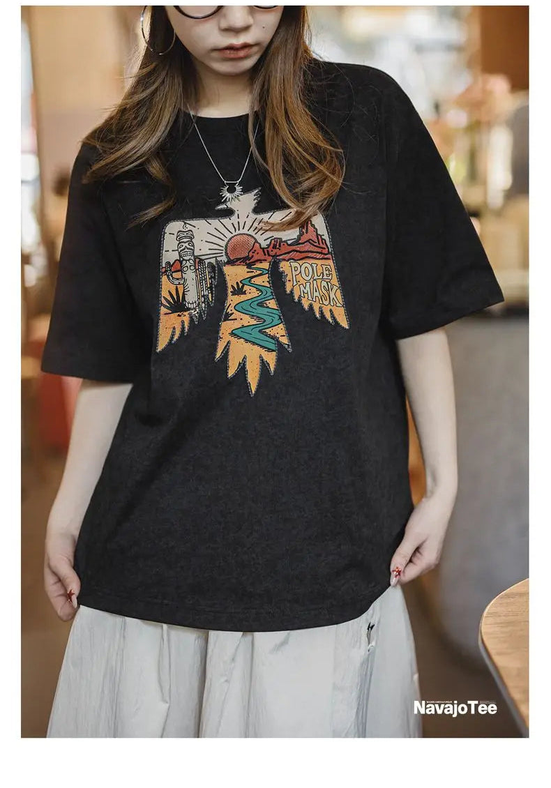 Women's Retro Thunderbird Print T-Shirt - Heavyweight Embroidered Tee