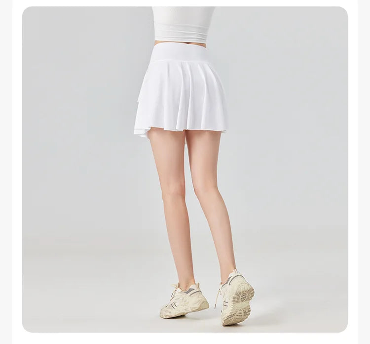 Women's High Waist Tennis Skirt with Built-in Shorts - Quick Dry Athletic Skort