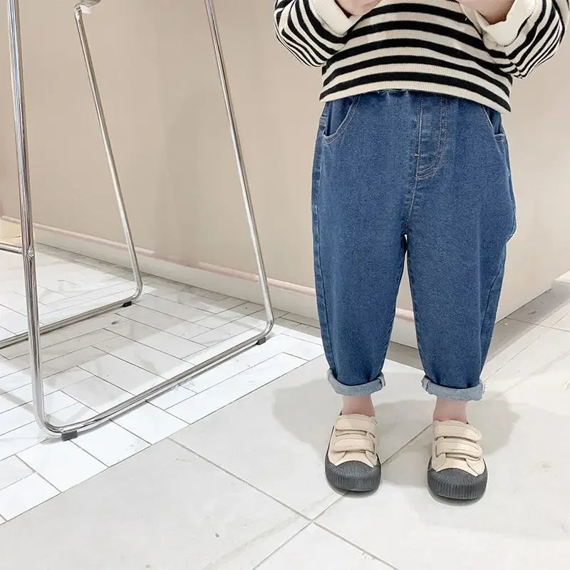 Baby Boy Girl Loose Jeans Style Casual Solid Colour Jeans Spring Autumn Children's Denim Pants