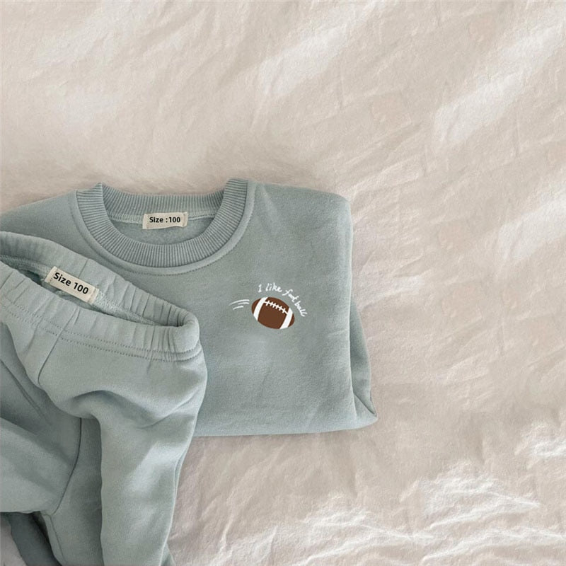 Children's 2Pcs Embroidery Thicken Fleece Warm Sweatshirt and Pants Set Outfit