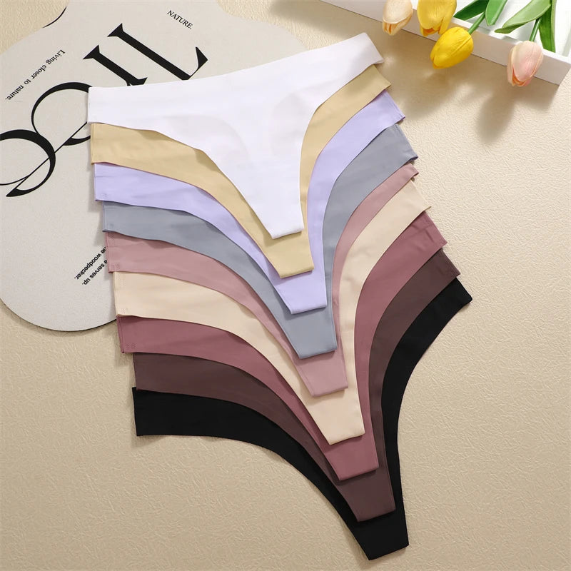 4-Pack Ice Silk Seamless Thongs - Low Waist Bikini Underwear