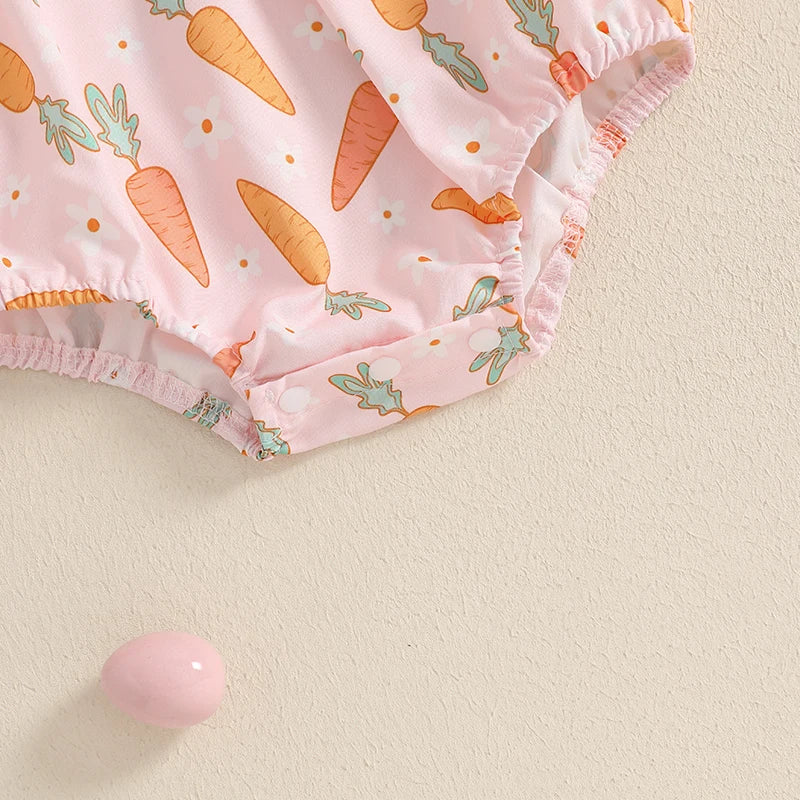 Lovely Baby Easter Romper - Short Sleeve Rabbit Print Bodysuit (0-18M)