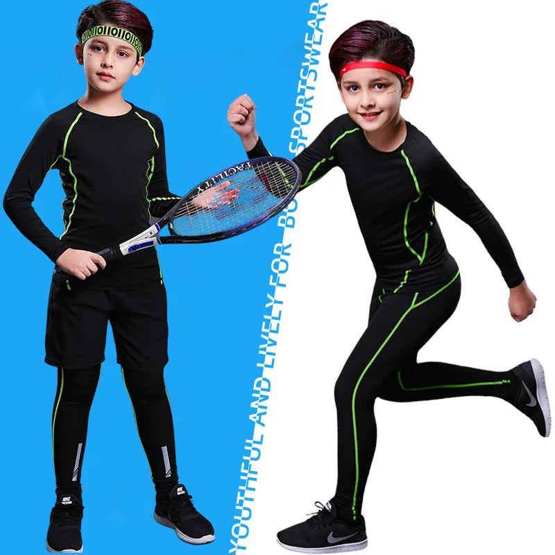 Kids Boy's Fitness Tracksuits Youth Warm Pants Top Underwear Tight Sports Compression Running Basketball Sportswear