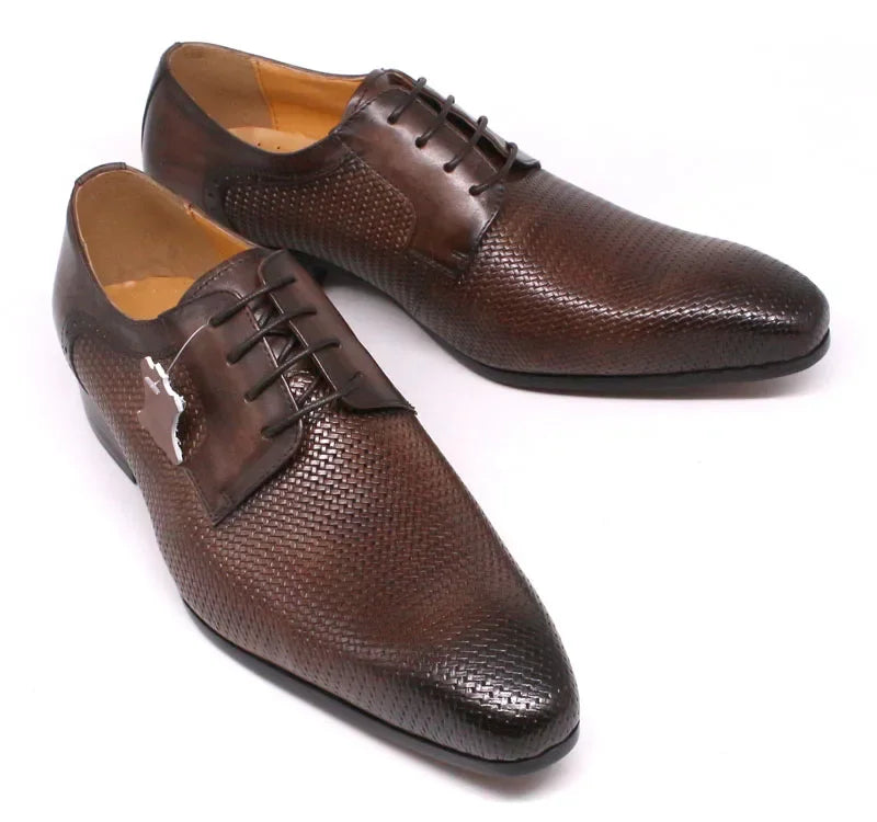 Men's Genuine Leather Derby Shoes - Italian Style Net Print