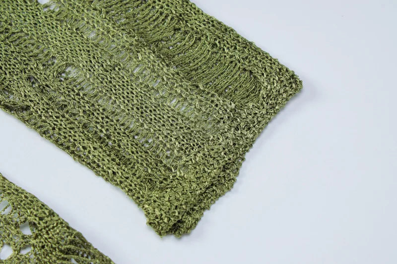 Women's Hollow Out Knitted Open Back Maxi  Elegant Long Sleeve Sheer Dress