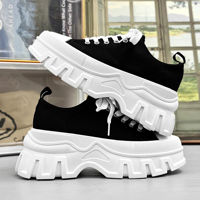 Men's Autumn Platform Walking Shoes - Chunky Thick Sole Lace-Up Sneakers