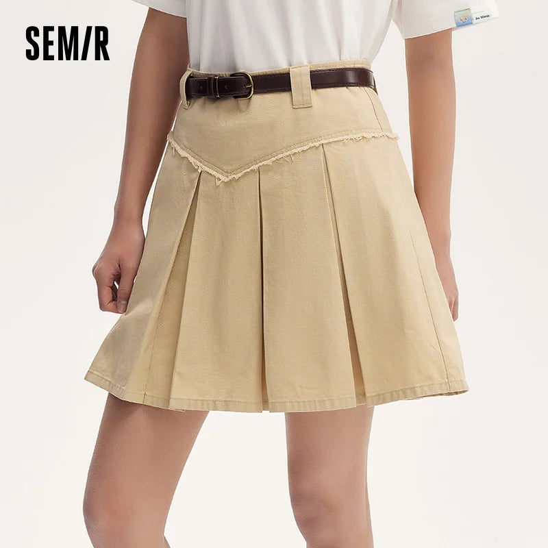 Salt & Sweet Style A-Line Mini Skirt - Summer Edgy Raw Hem Pleated Retro Skirt with Belt