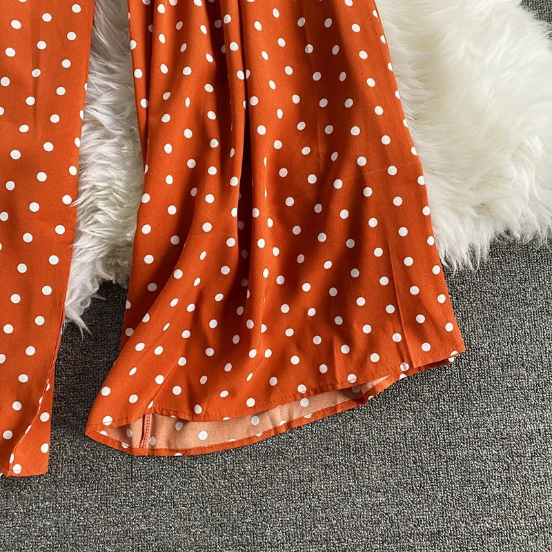 Women's V-Neck Polka Dot Jumpsuit - Wide Leg Trousers with Dolman Sleeves