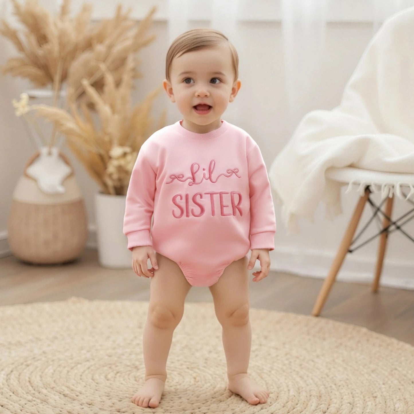 Baby Fall Romper - Letter Embroidery Long Sleeve Round Neck Jumpsuit