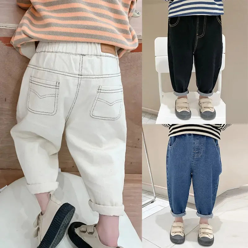 Baby Boy Girl Loose Jeans Style Casual Solid Colour Jeans Spring Autumn Children's Denim Pants