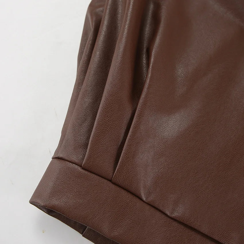 Women's Retro Suit Collar Loose Leather Double Breasted Jacket