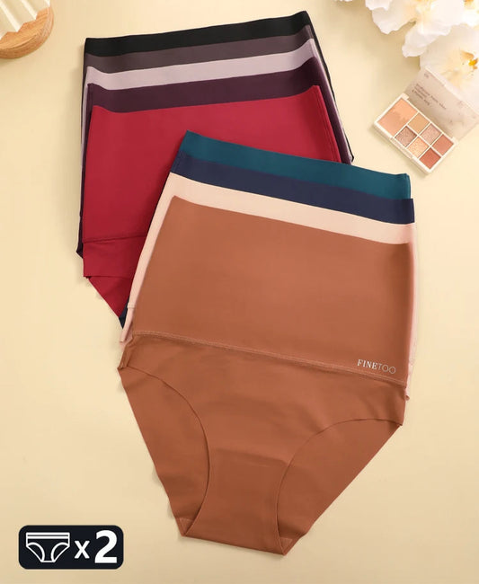 Women's 2Pcs High Waist Underwear Seamless Tummy Control Comfortable Solid Briefs Sports Soft Bodysuit Shapewear