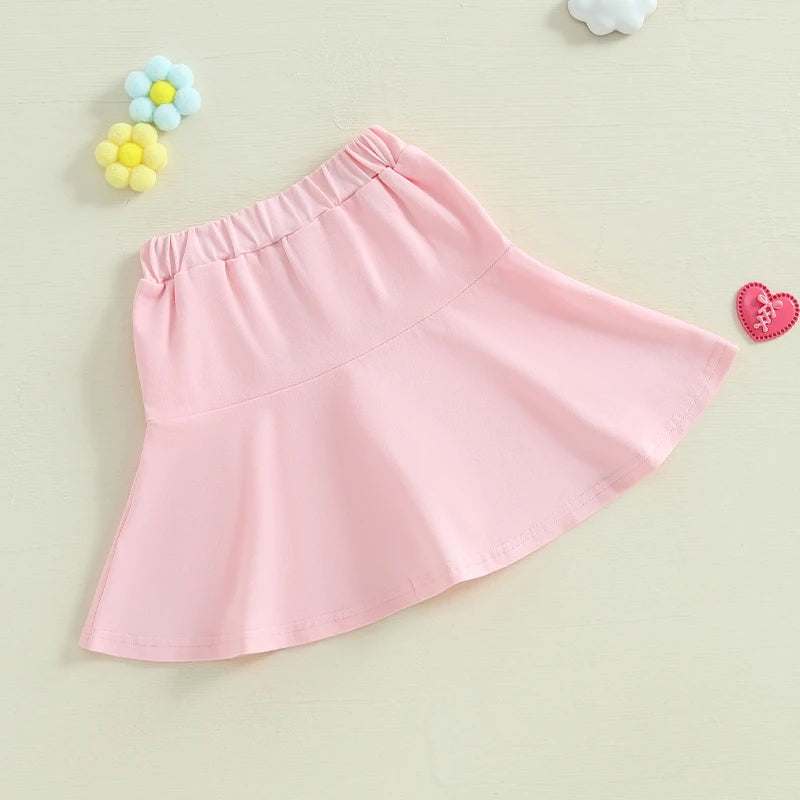 Girls' Ruffled A-Line Skirt - Solid Colour Elastic Waist Mini Skirt