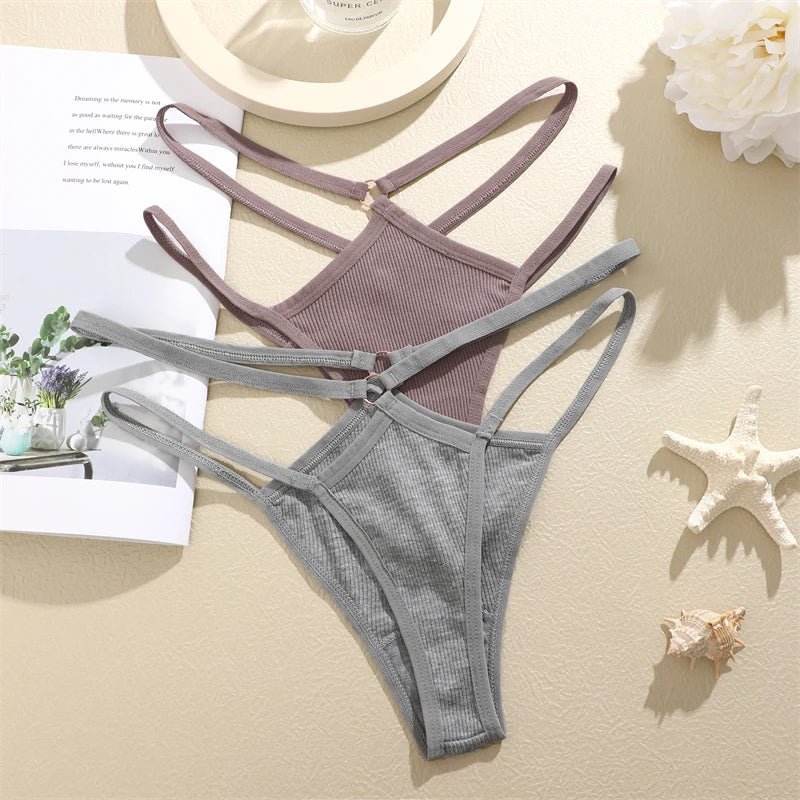4-Pack Cotton Striped Thongs - Women's Low-Rise Breathable Underwear Set