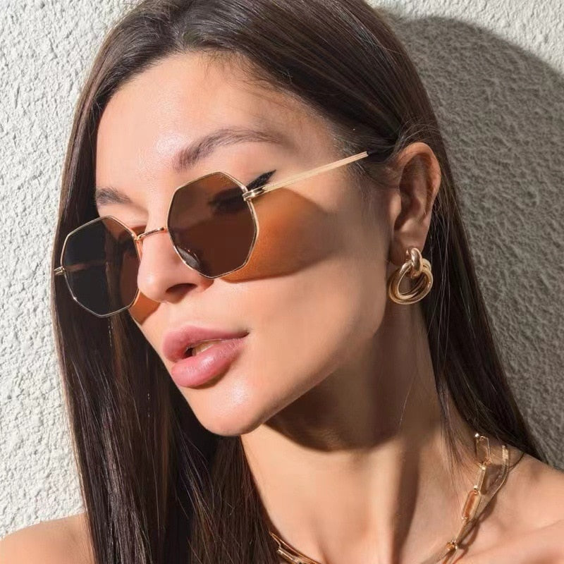 Unisex Polygonal Metal Retro Sunglasses Uv400