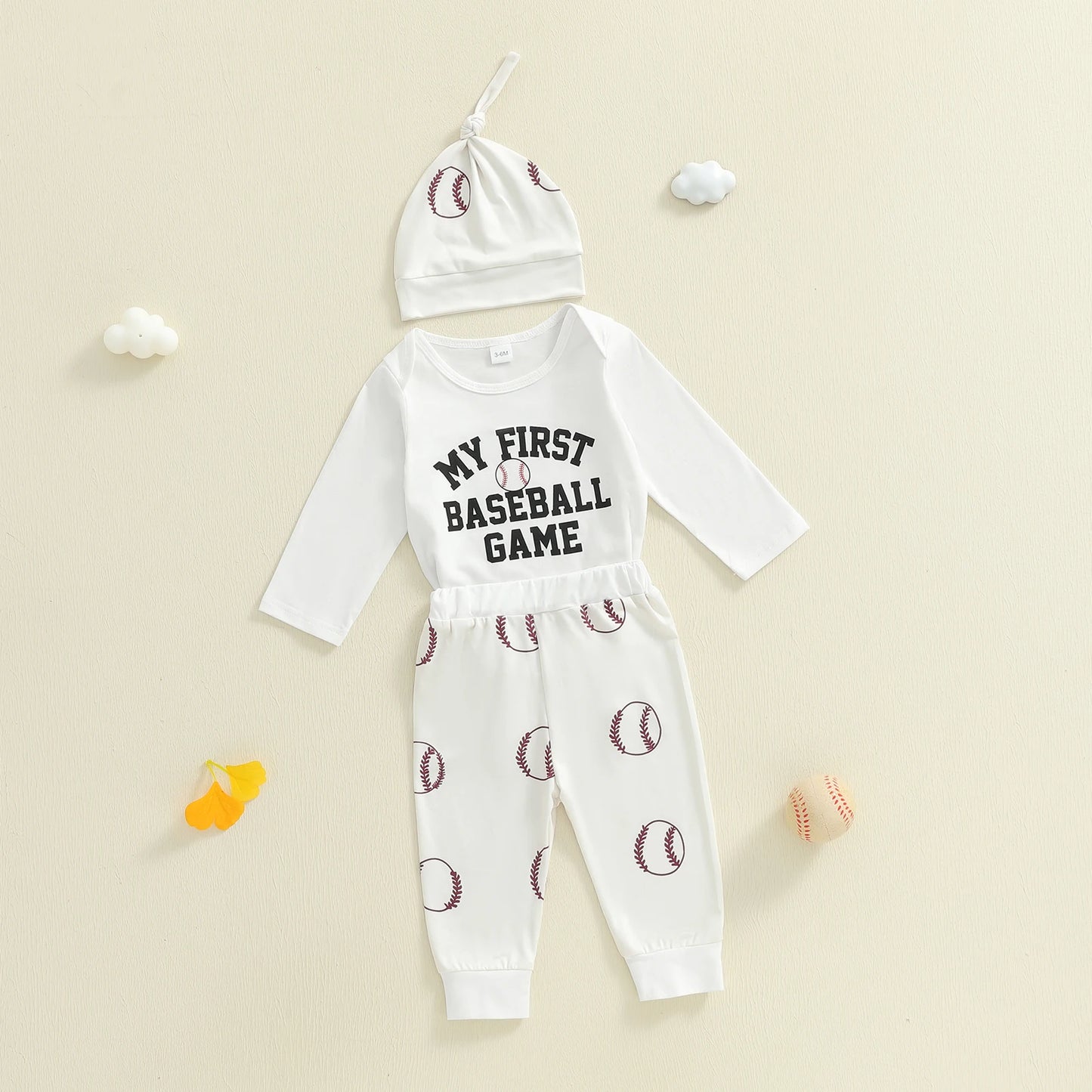 Newborn Baby Fall Winter Clothes Set - Letter Print Long Sleeve Romper & Baseball Pants