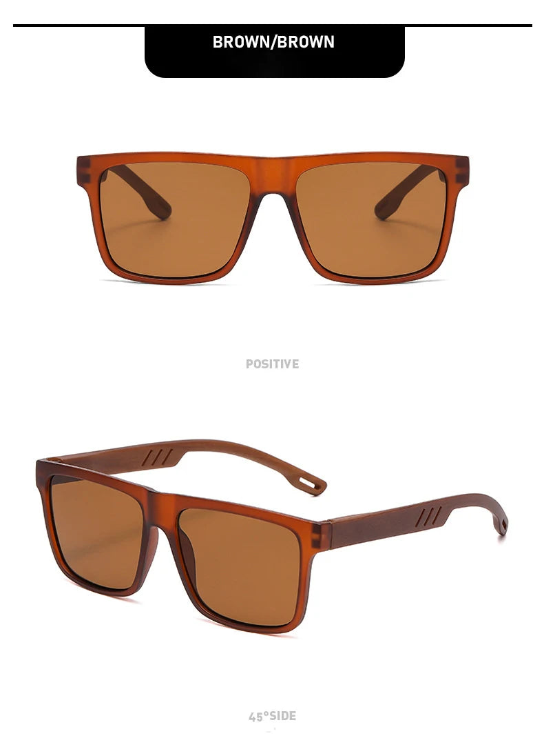 Unisex Square Sunglasses - Wood Effect UV400 Protection Driving Eyewear