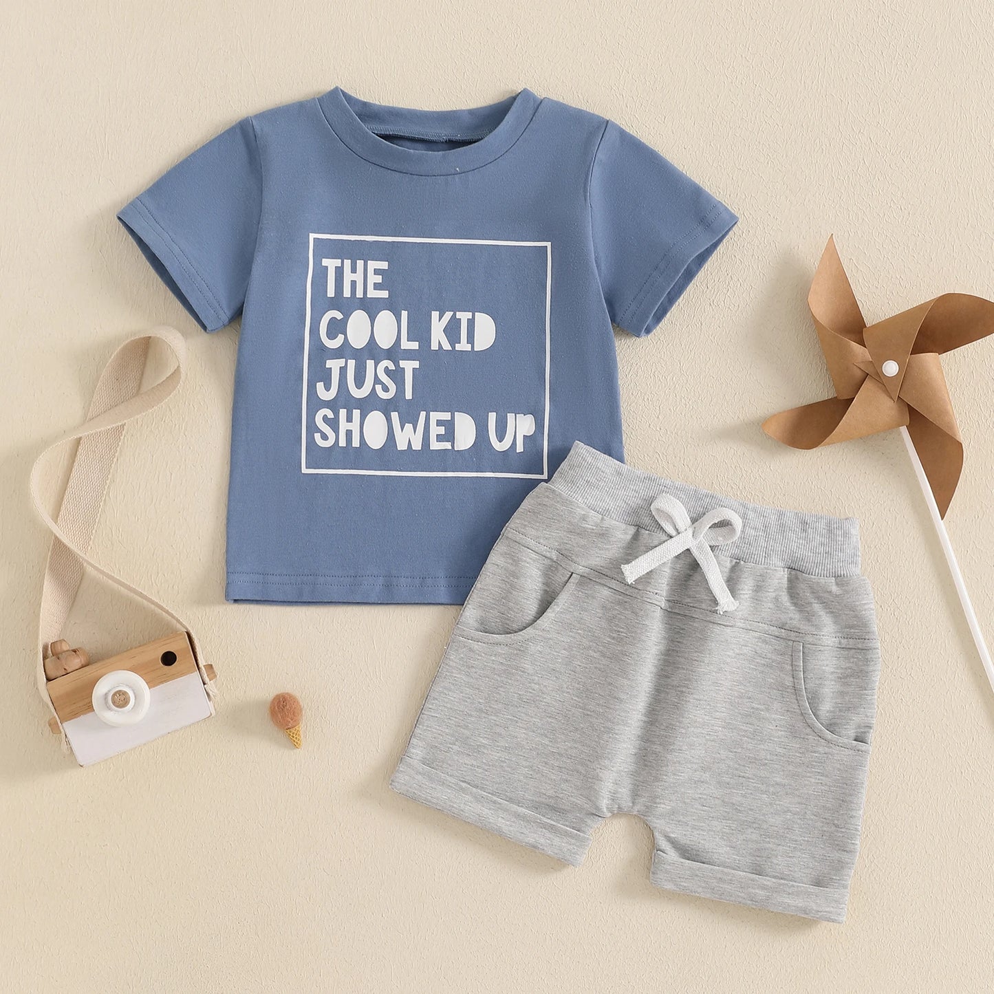 0-4Y Infant Kids Boys Casual Clothes Set Letter Print Short Sleeve Pullover T-shirts Solid Elastic Shorts