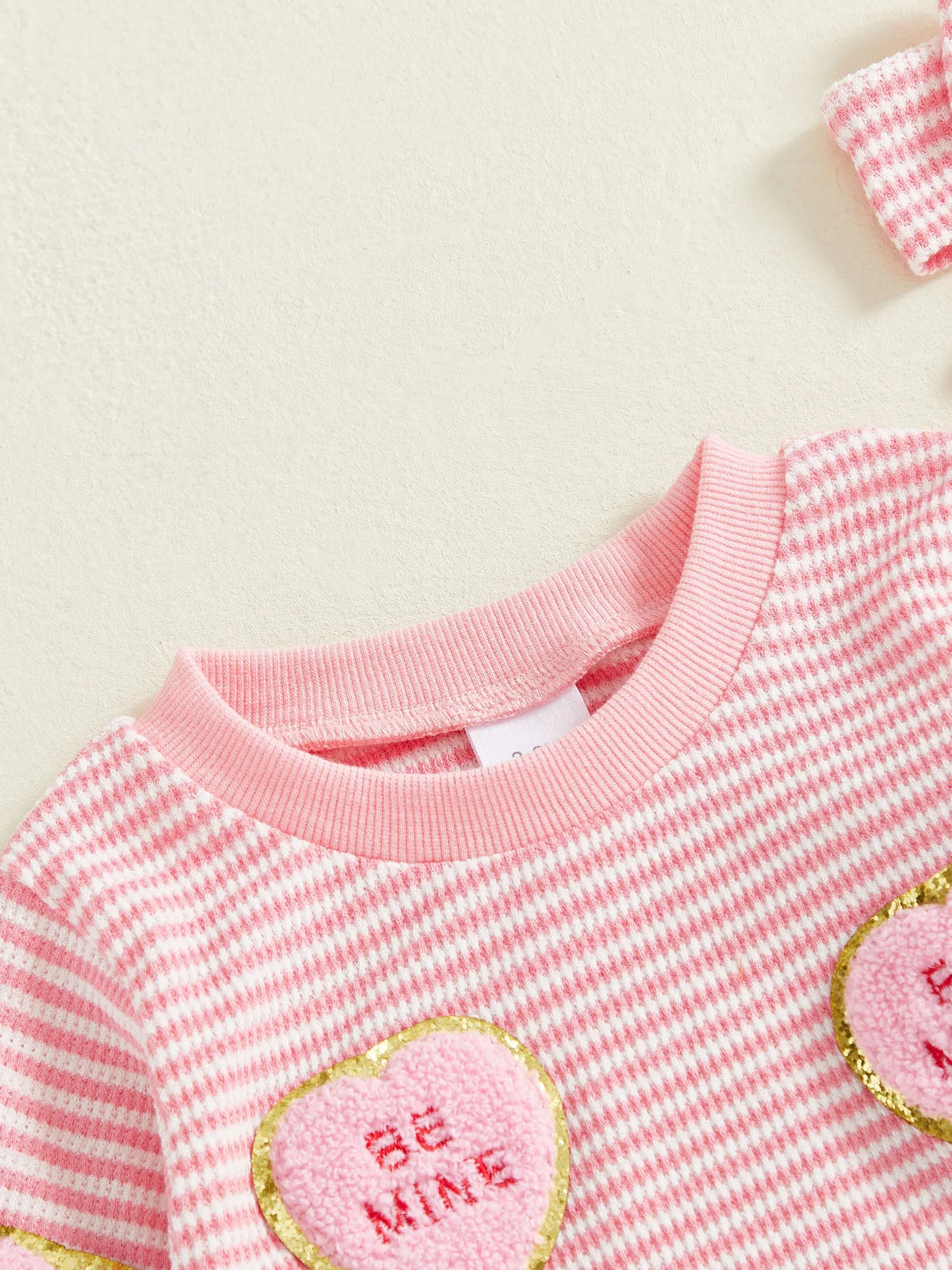 Baby Valentine's Day Romper Set - Striped Heart Embroidery with Headband